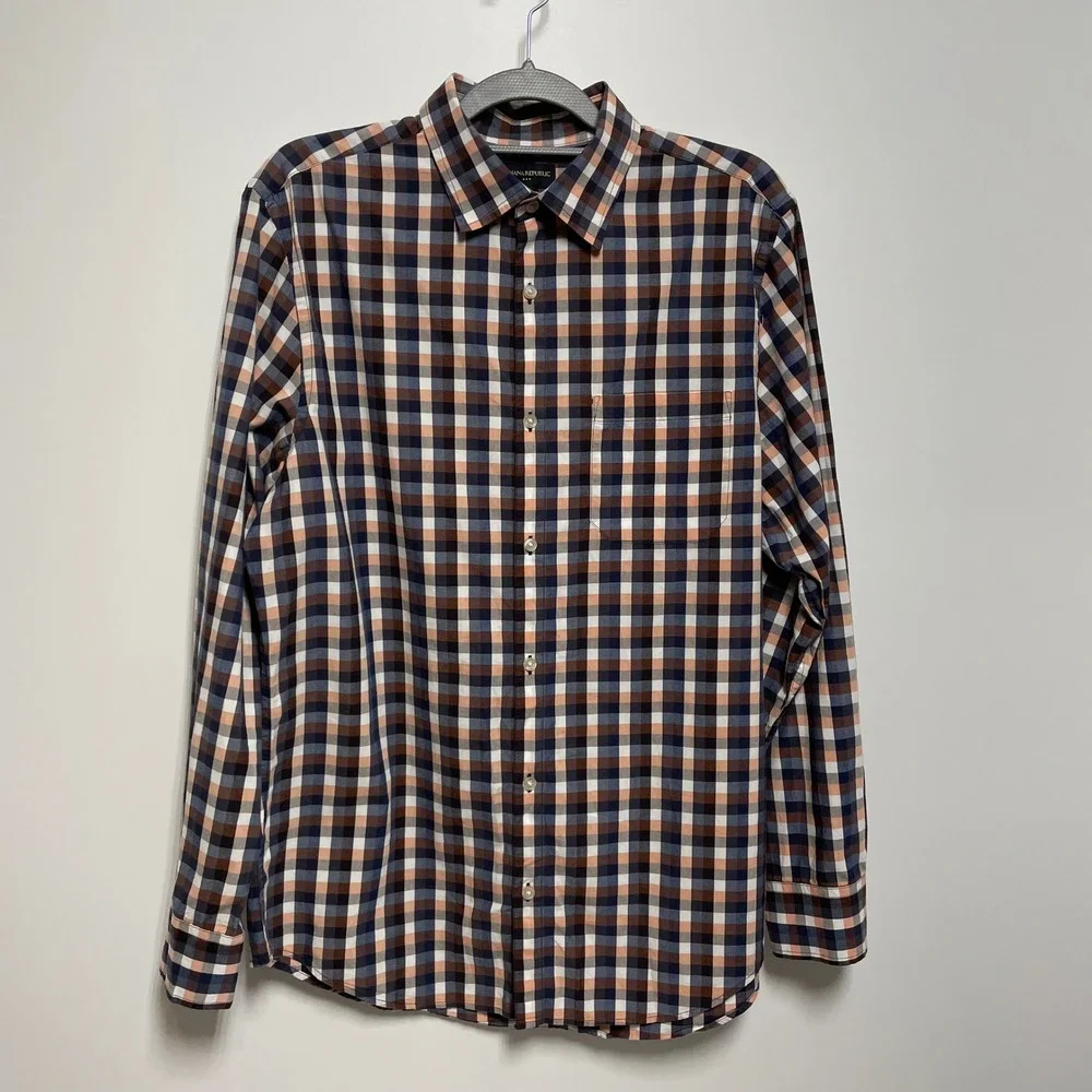 Banana Republic Mens Plaid Long‎ Sleeve Button Down Shirt Size L